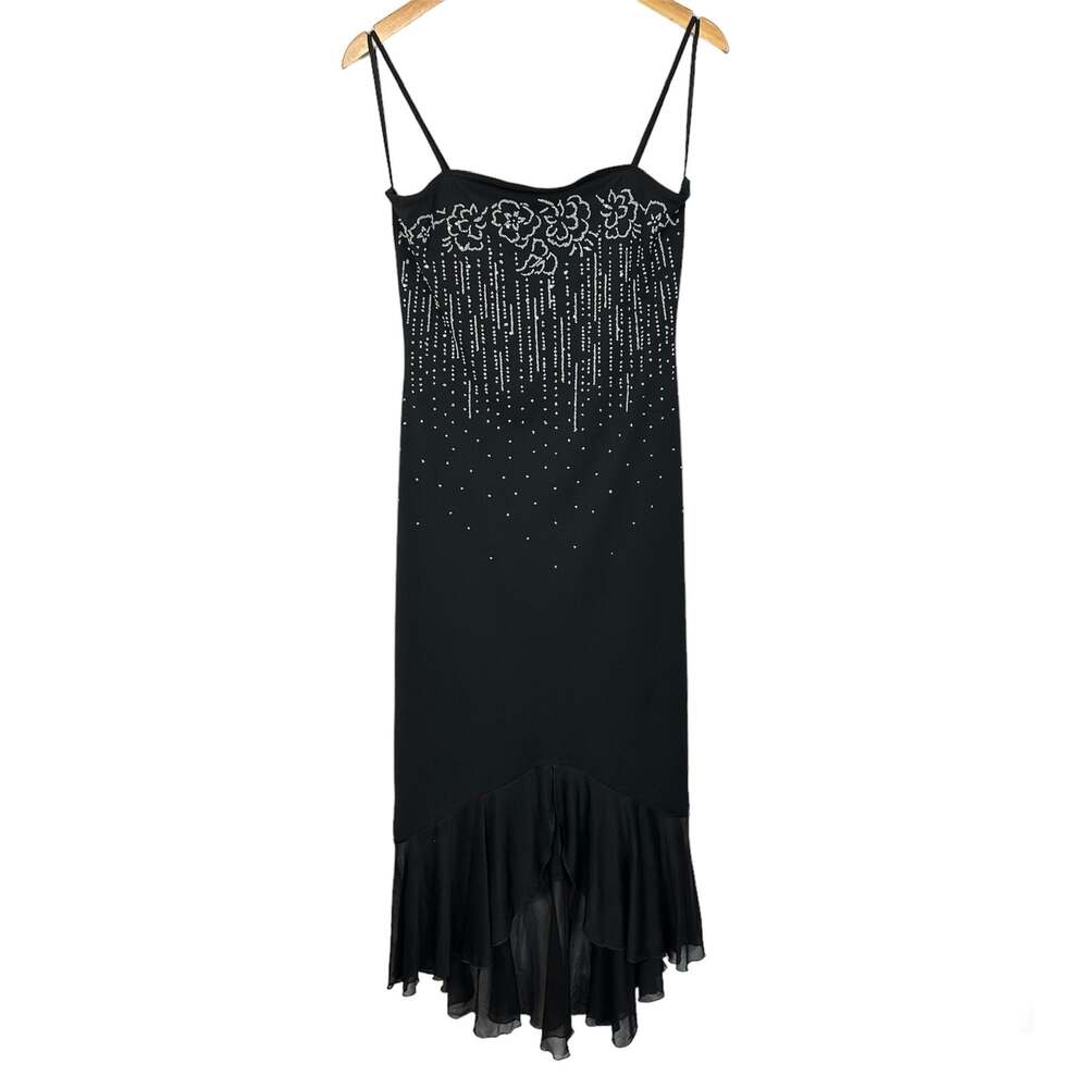 Vtg Taboo Sequin Glitter Maxi Dress High Low Ruffle Hem Large Whimsygoth Fairy